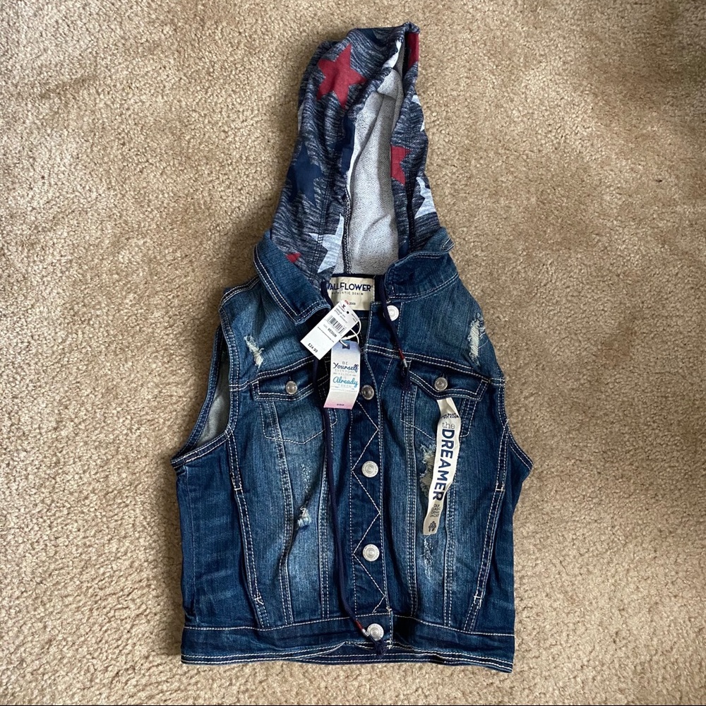 Wallflower jean vest with hoodie